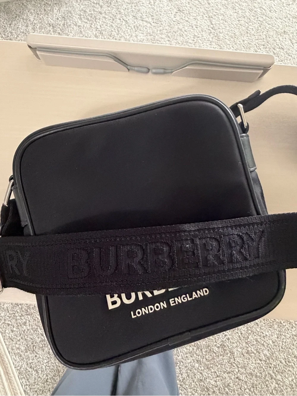 Burberry Black Messenger Bag with White Logo